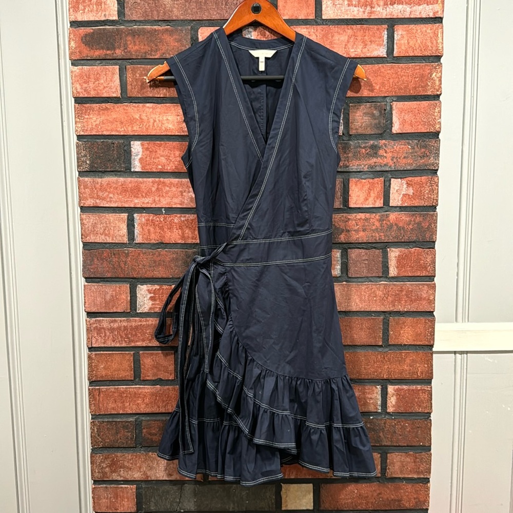 Rebecca Taylor Navy Blue Ruffle Wrap Dress - Picture 2 of 11